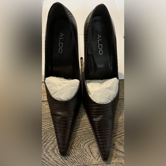 Aldo Leather Pointy Toe Embossed Brown 4” Heels Women’s size 7.5 - Picture 1 of 5